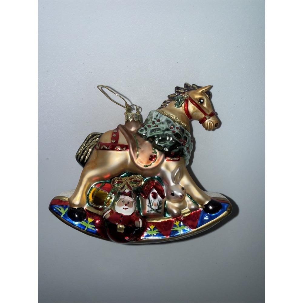 Fitz & Floyd Large Glass-Blown Rocking Horse Christmas Ornament